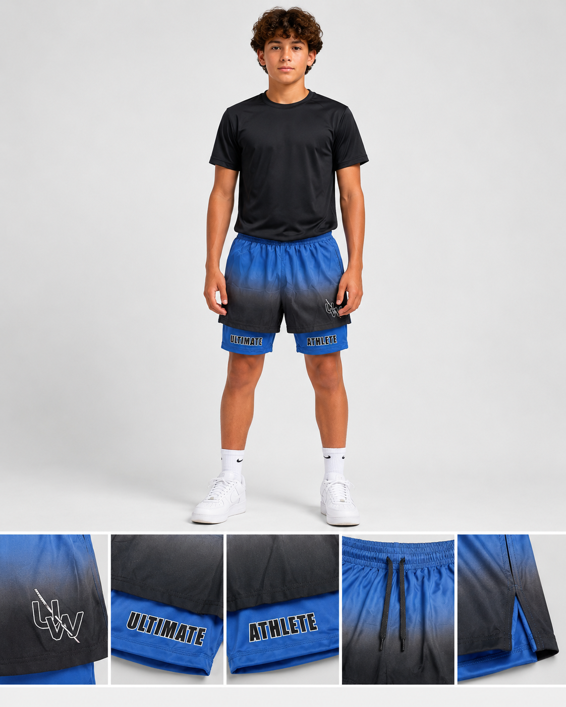 Ultimate Athlete Men's Performance Shorts – Blue Fade (Compression Liner)